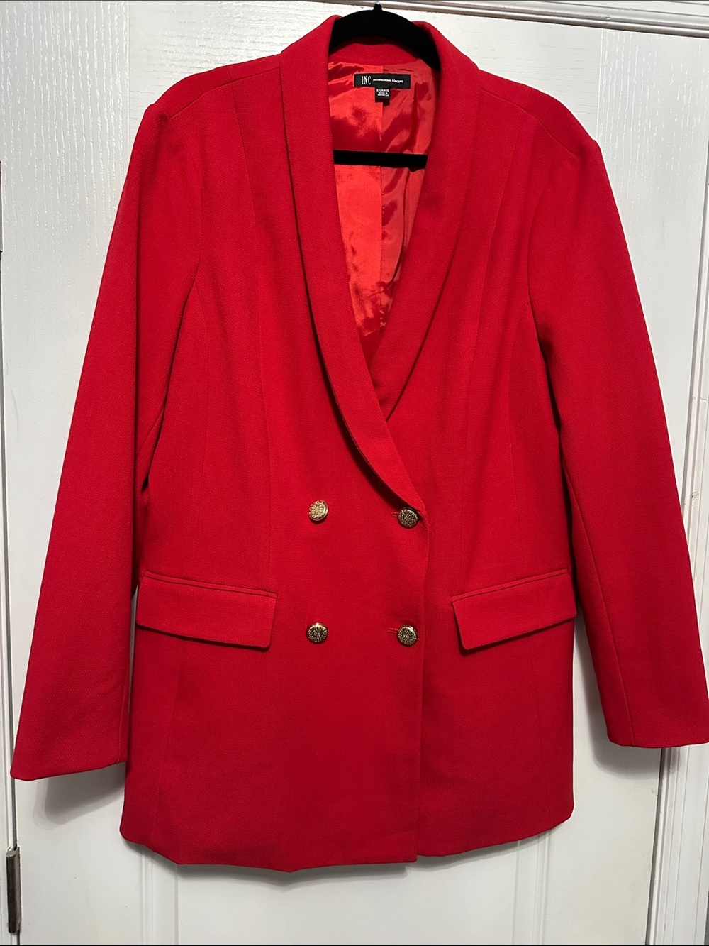 INC International Concepts Red Double Breasted Blazer Gold Buttons XL Like New